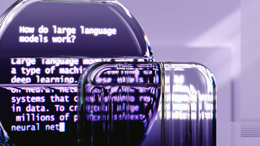 Representação abstrata de modelos de linguagem e tecnologia de inteligência artificial.